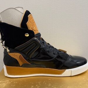 Black and Tan High-Top Sneakers